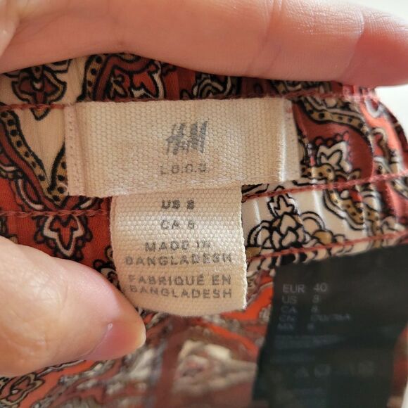 H&M Red Brown Aztec Geometric Diamond Print Pull On Elastic Waist Wide Leg Pants - Picture 8 of 11